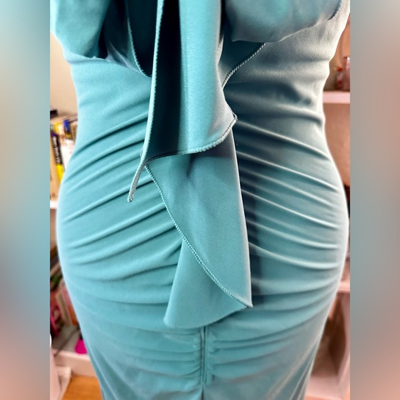 Elie Tahari Turquoise Ruffled Ruched Draped Dress Blue Sz 6 Sexy Flirty Designer - Picture 5 of 11